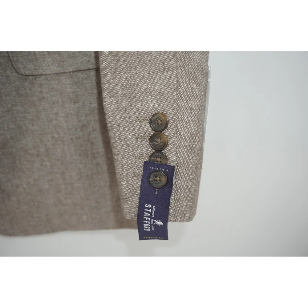 NWT Stafford Blazer Sport Coat Khaki Linen Cotton Classic Fit Men's 42R
